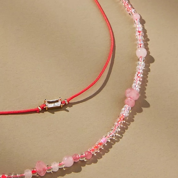 NWT Anthropologie Beaded Cord Necklaces, Set of 2 (PINK,WHITE,GREEN OR ASST) - Picture 3 of 13